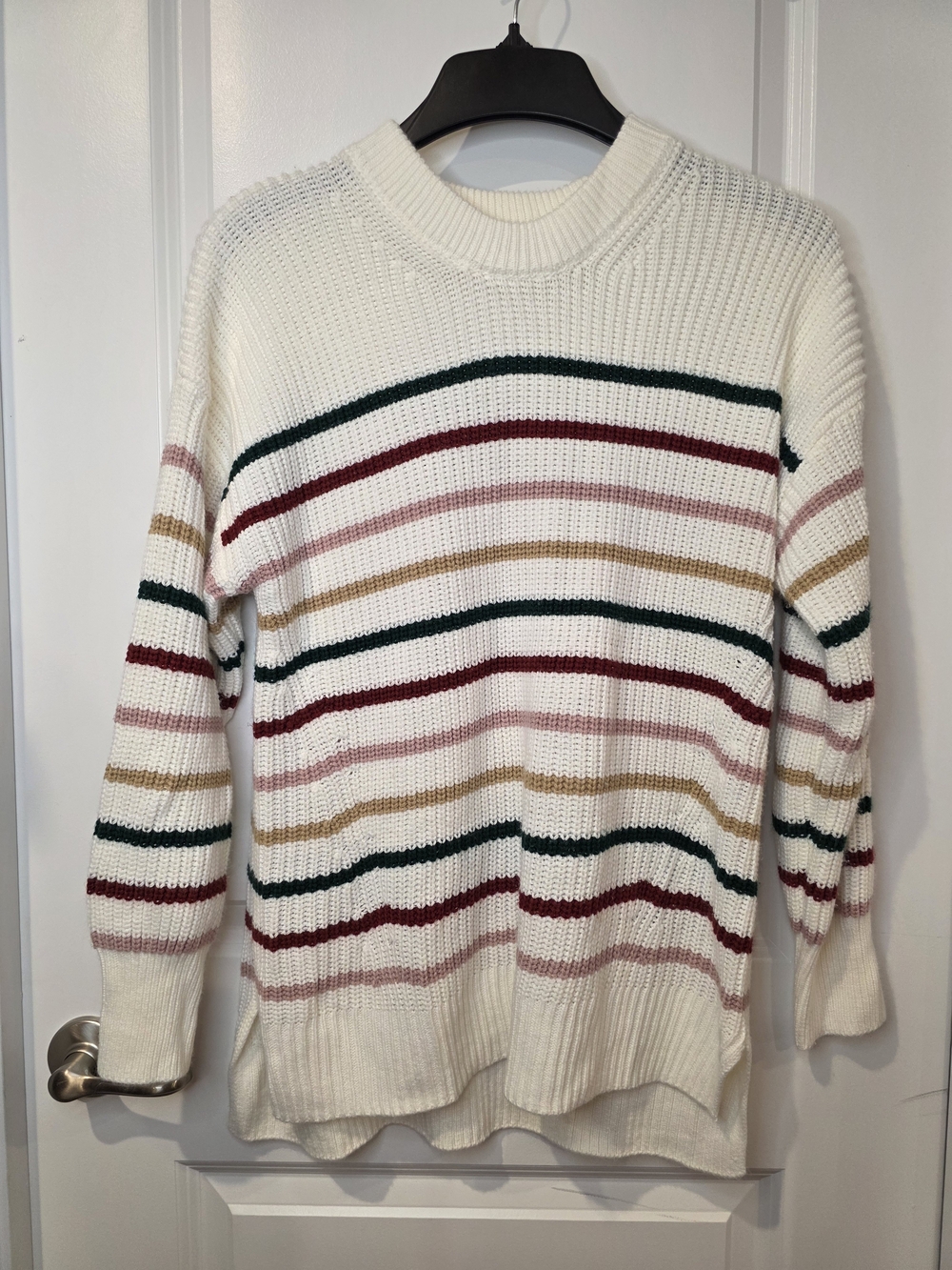 SO Cream Crewneck Sweater with Stripes
